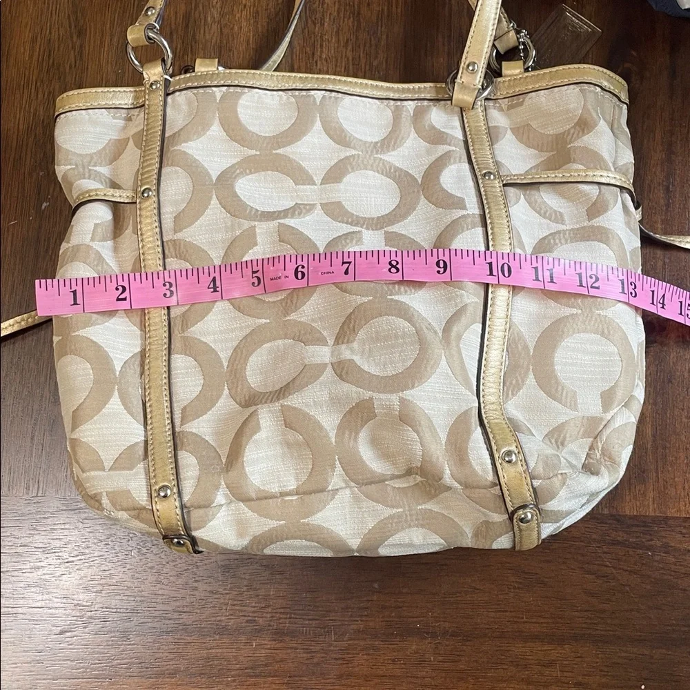 Coach Audrey OP Art Shantung Cinched Tote with gold leather trim